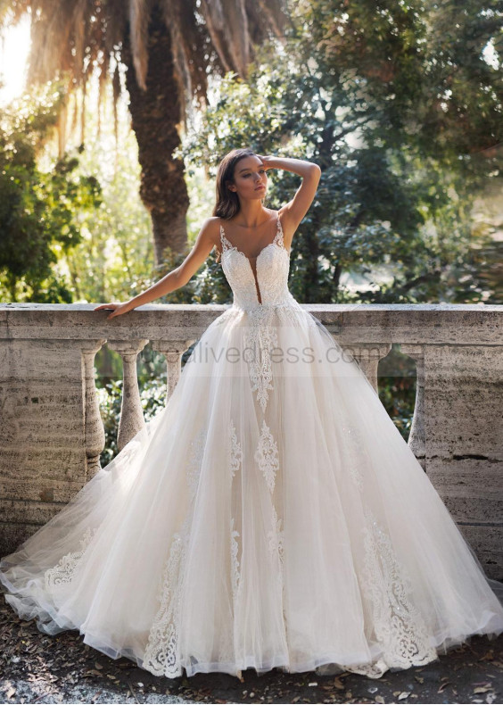 Luxury Ivory Lace Tulle Beading Wedding Dress